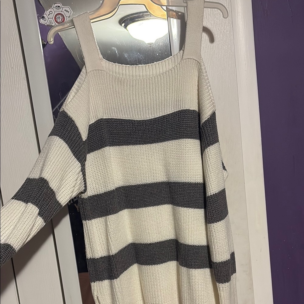 Black and White Striped Off-the-Shoulder Sweater